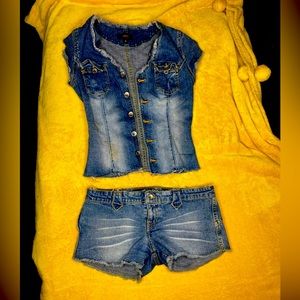 2 PC BLUE JEAN short set